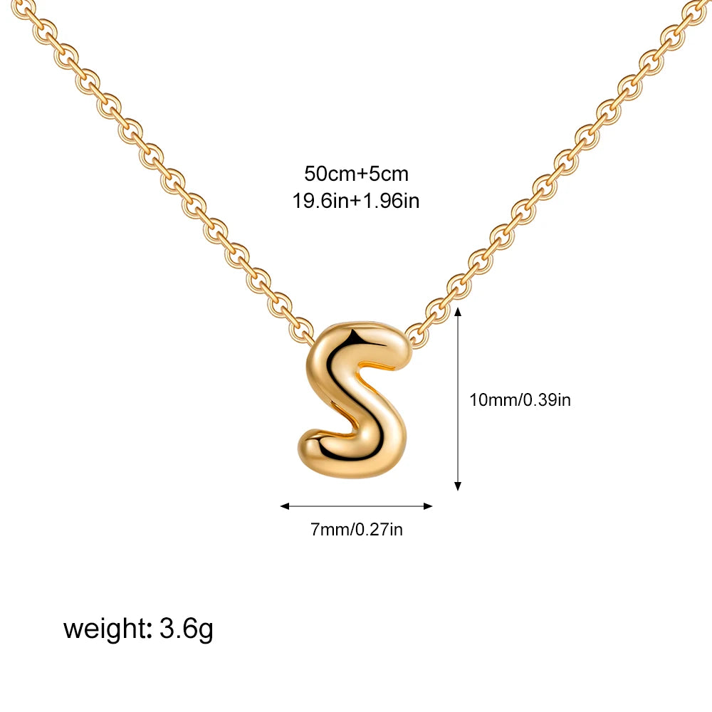 3D Bubble Initial A-Z Alphabet Mini Necklace for Women Girls Dainty Gold Plated Tiny Letter Stainless Steel Jewelry Bijoux Gift