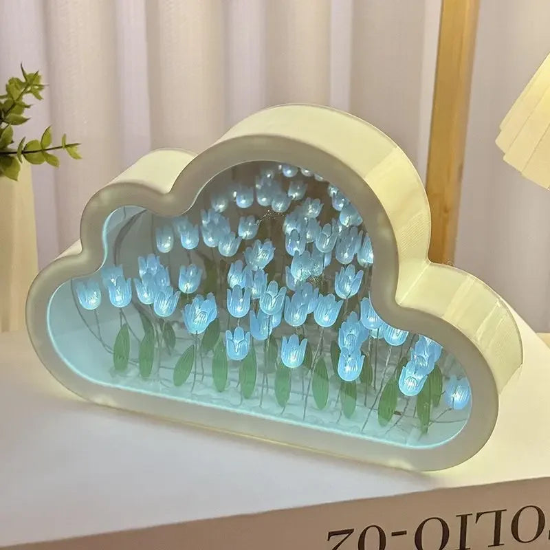 New DIY Creative Tulip Flower Mirror Cloud Three-Dimensional Small Night Lamp Material Package For Bestie Girlfriend Couple Gift