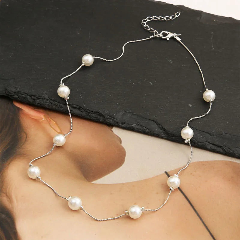 New Beads Women's Neck Chain Kpop Pearl Choker Necklace Gold Color Goth Chocker Jewelry On The Neck Pendant 2024 Collar For Girl