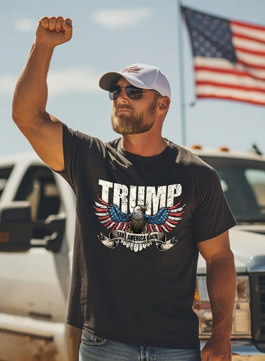 Take America Back Trump MAGA USA Flag Eagle T-Shirt 100% Cotton O-Neck Short Sleeve Summer Casual Mens T-shirt Size S-3XL