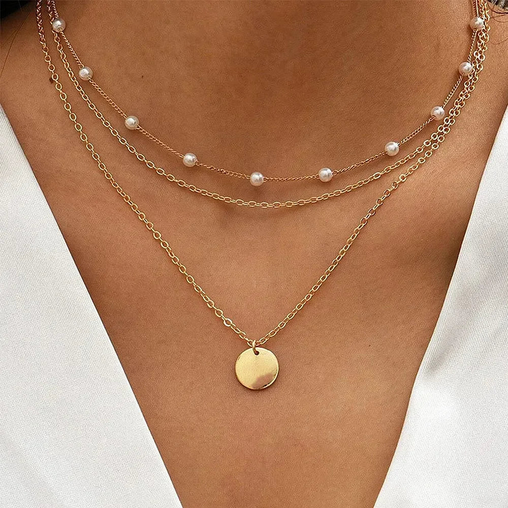 925 Sterling Silver Three-Layer Round Necklace for Women Simple Snake Chain Charm Ball Chain Party Gift Women's ExquisiteJewelry