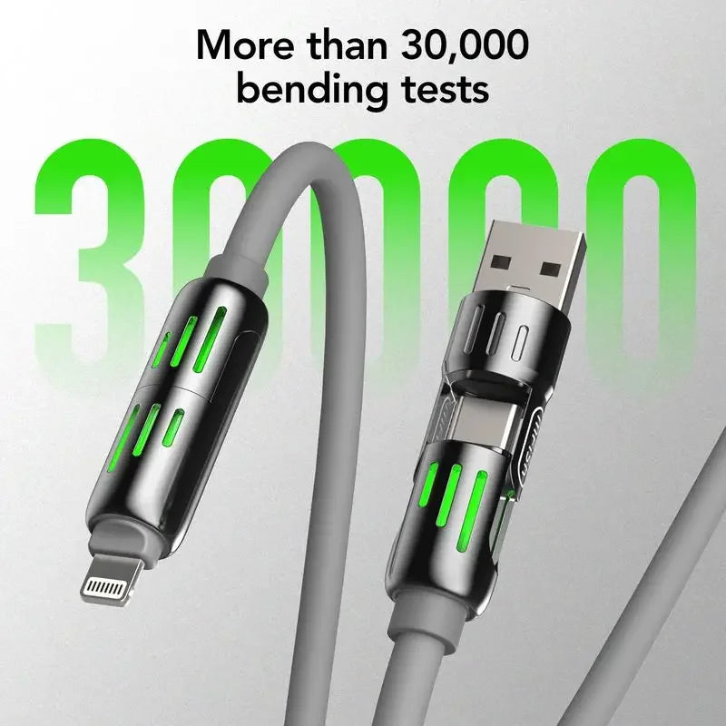 Type C,USB,lightning-Max 240W Fast Charging for iPhone 16/15, iPad and Data Sync MFISH 4-in-1 Multi-Function USB Charging Cable