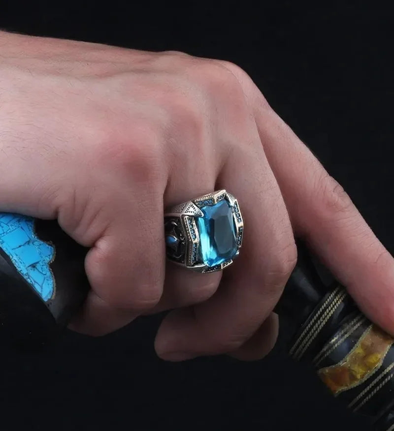 Classic Retro Rainbow Men Rings Silver Color Carving Pattern Signet Steampunk Rings for Men Birhday Gift Party Gothic Jewelry