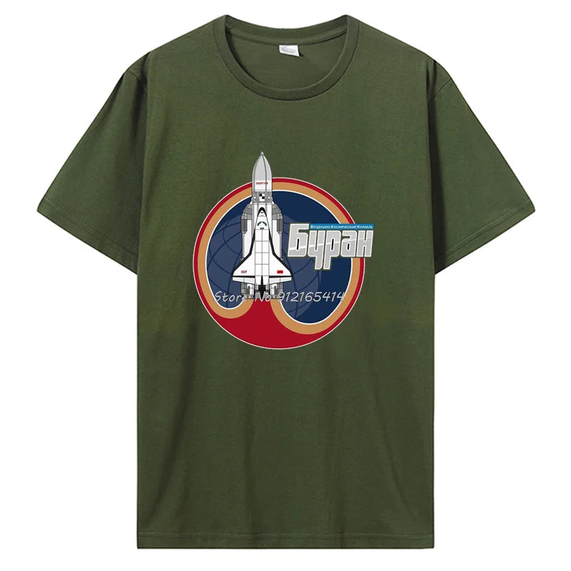 BURAN The Soviet Shuttle T-Shirt Men Top Quality Cotton Short Summer Sleeve Space Travel Occupy Mars 2026 Casual Shirt Loose