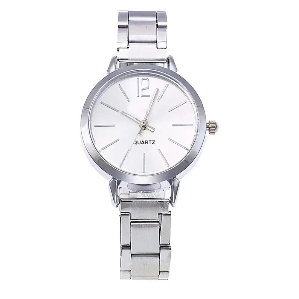 Womens Fashion Simple Digital Alloy Quartz Watch Bracelet 2 Piece Set Luxury Women Simple Dial Ladies Watch Reloj Mujer