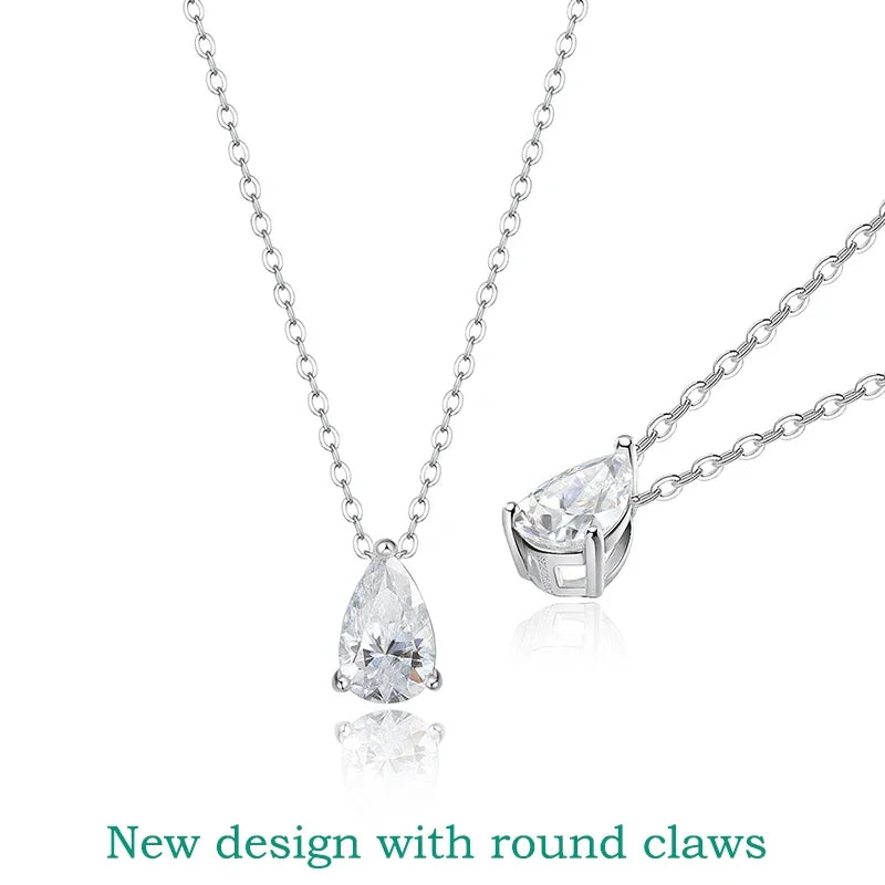 Smyoue Certified 1CT 2CT Pear Cut D VVS1 Moissanite Necklace for Women 18k Gold Plated Jewelry 100% Sterling Silver 925 Pendant