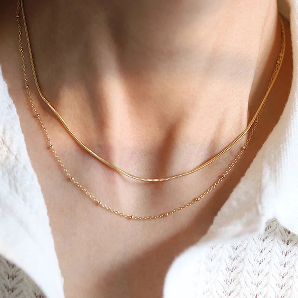 New 2024 Stainless steel Double layered stacking chain necklace Women Woman's Choker jewelry necklace for women
