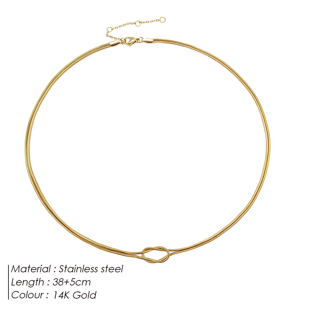 eManco Elegant Minimalist Jewelry Lusterless 14k Gold Plated Knotted Snake Chain Necklace Women's Stainless Steel Accessories