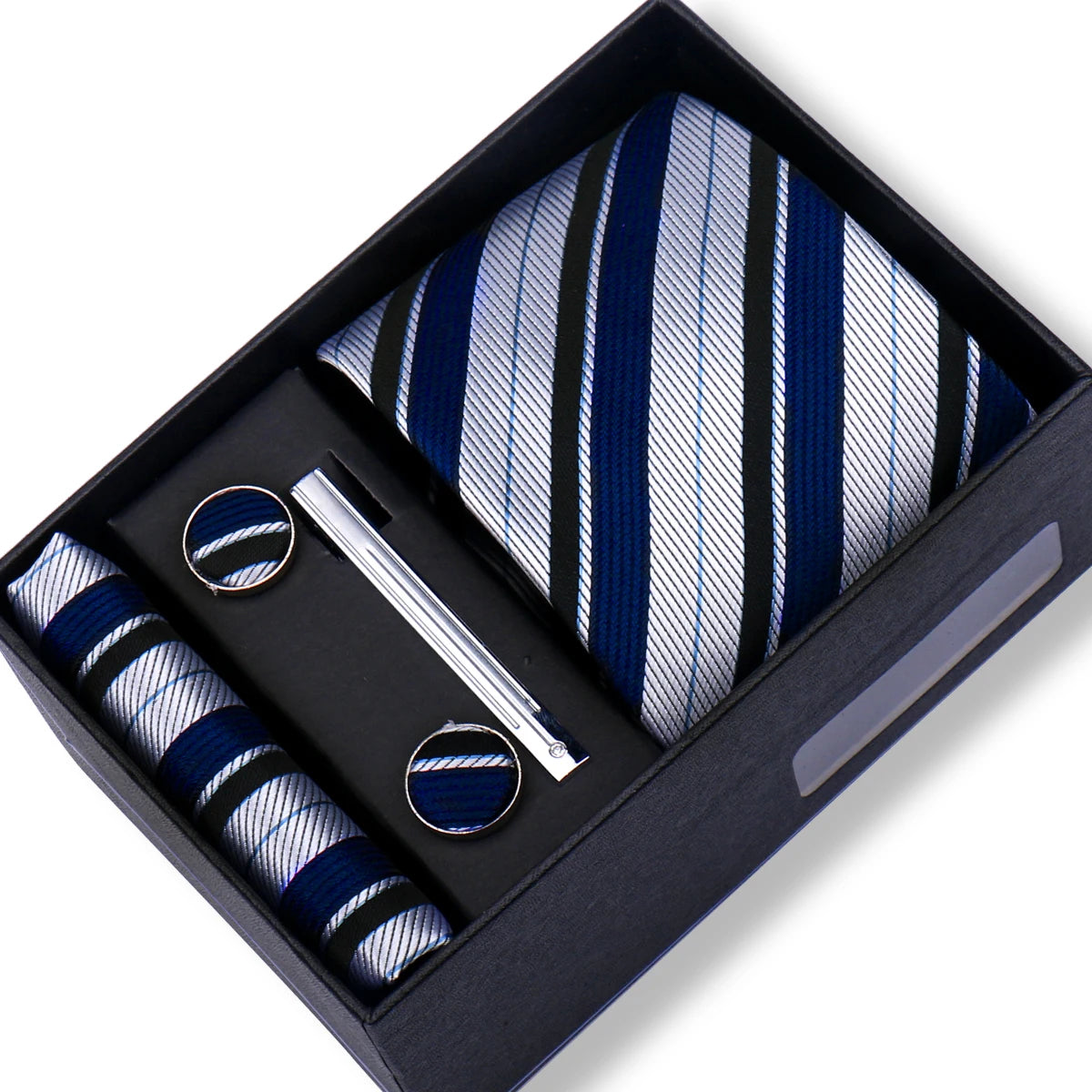 Fashion Elegant Men's Necktie Gift Box Striped Tie Handchief Cufflink Tie Clip 4 pcs Set Wedding Business Party Suit Accessories