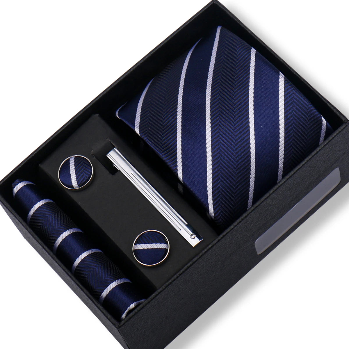 Fashion Elegant Men's Necktie Gift Box Striped Tie Handchief Cufflink Tie Clip 4 pcs Set Wedding Business Party Suit Accessories