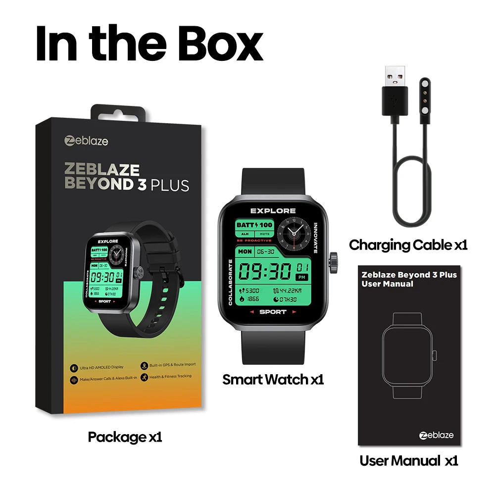 New Zeblaze Beyond 3 Plus GPS Smart Watch 1.78'' AMOLED Display Built-in Amazon Alexa Make/Receive Phone Calls 3ATM Smartwatch