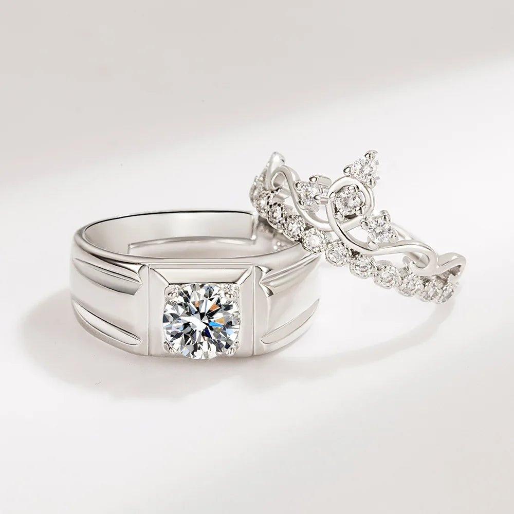 925 Sterling Silver Moissanite Diamond Couple Rings for Lovers Matching Wedding Jewelry Set