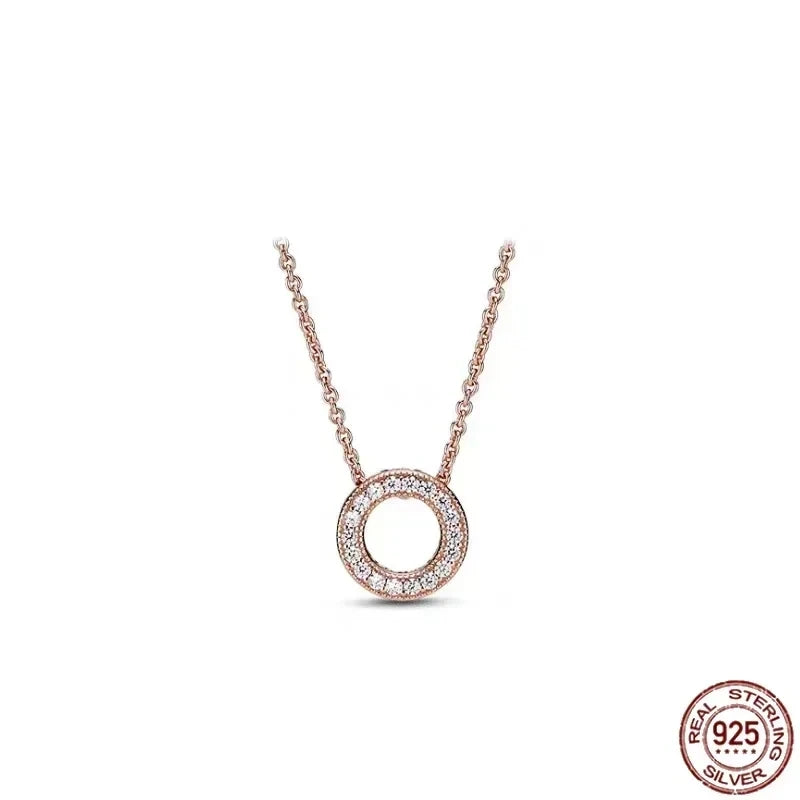 Classic 925 sterling silver shiny round hearts square pendant necklace fit original Pandora pendant DIY couple jewelry gifts