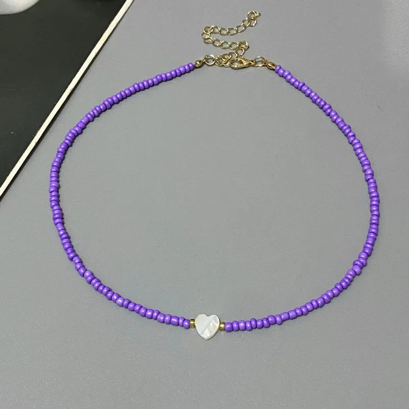 New Fashion Choker Necklace for Girl Women White Color Nature Shell Love Heart Fashion Short Necklace Gift for Friend Spring