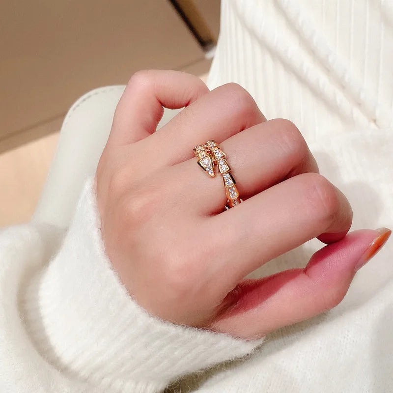 Full Diamond Snake Ring Platinum-plated Small Snake Ring Trend Opening Snake Bone Zircon Index Finger Ring