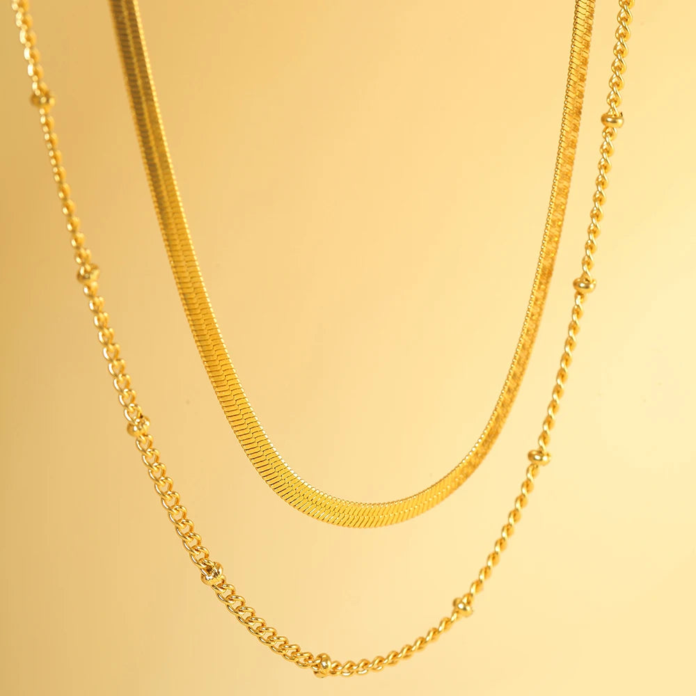 New 2024 Stainless steel Double layered stacking chain necklace Women Woman's Choker jewelry necklace for women