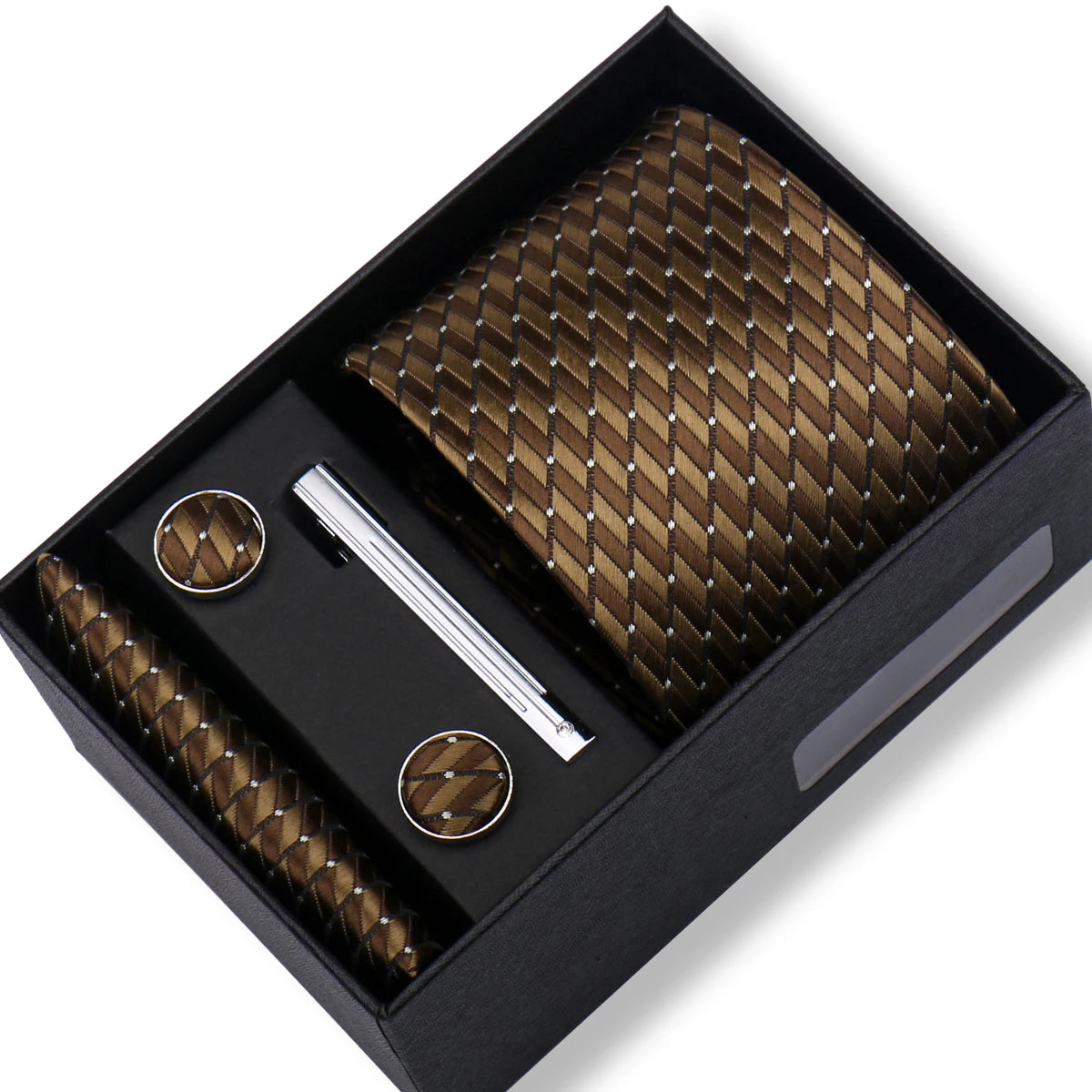 Fashion Elegant Men's Necktie Gift Box Striped Tie Handchief Cufflink Tie Clip 4 pcs Set Wedding Business Party Suit Accessories