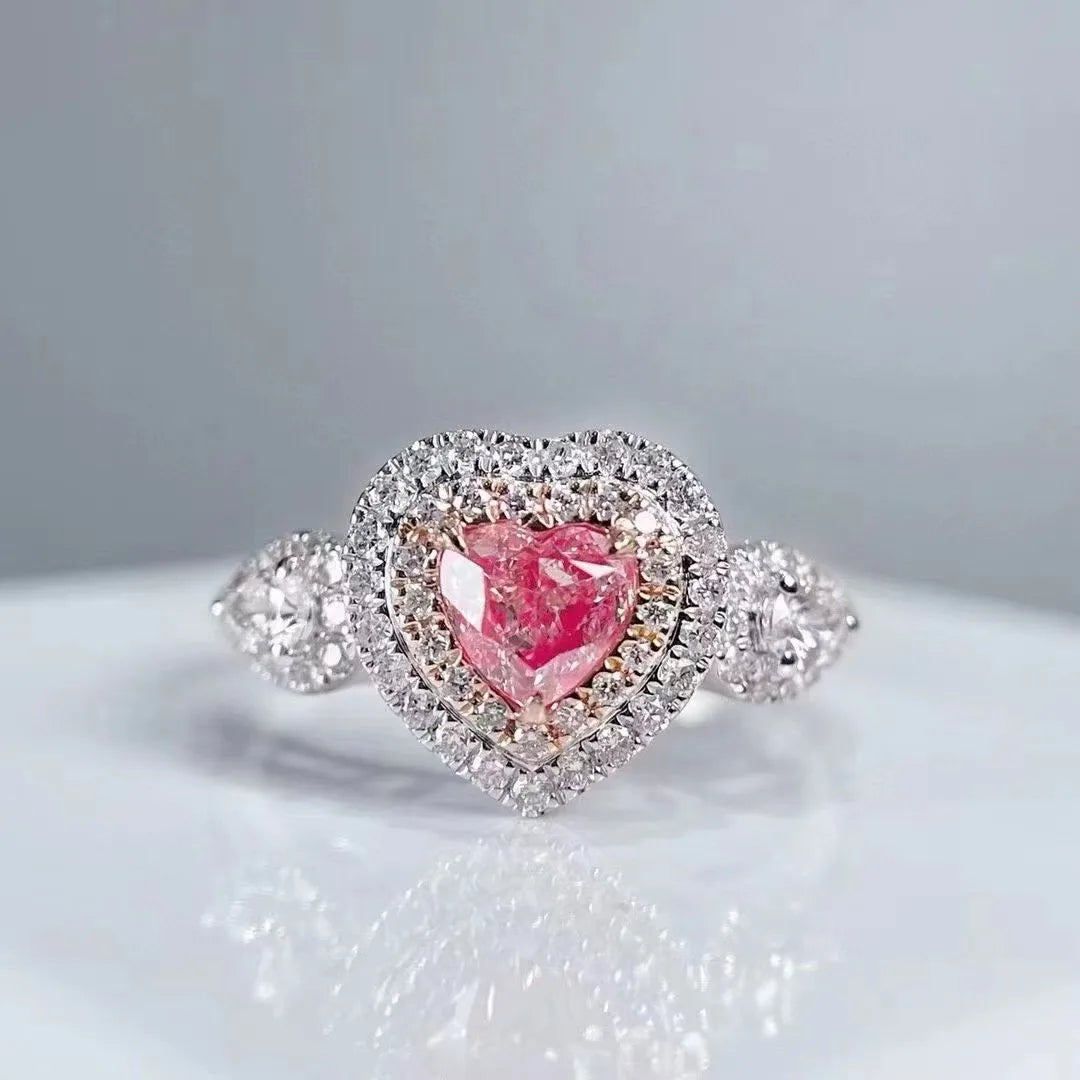 SGARIT Fashion Jewelry 18K Gold 0.53 Carat Classic Heart Shaped Diamond Rings Heart Cut Pink Diamond Ring for Woman Wedding