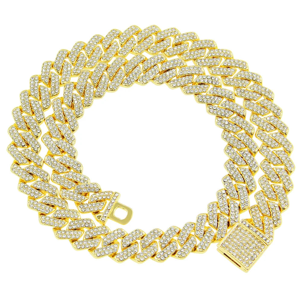 18/20/24inch Cuban Link Chain Hip Hop Men Necklace iced out paris chain 2 Row Rhinestone Paved Miami Rhombus Cuban men Necklace
