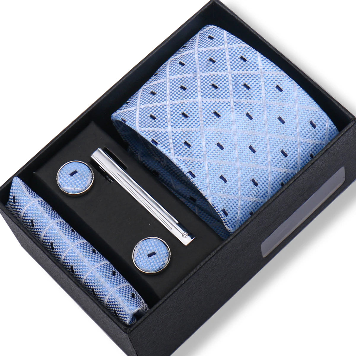 Fashion Elegant Men's Necktie Gift Box Striped Tie Handchief Cufflink Tie Clip 4 pcs Set Wedding Business Party Suit Accessories
