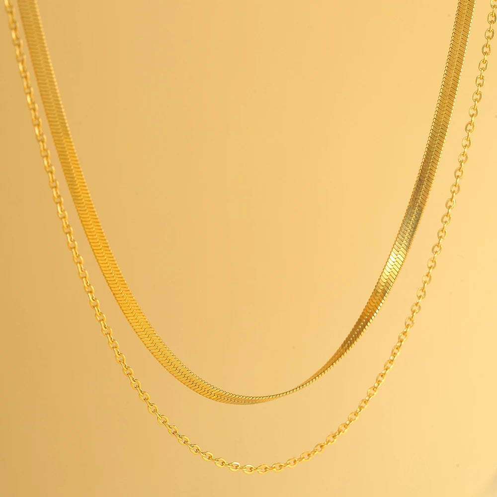 New 2024 Stainless steel Double layered stacking chain necklace Women Woman's Choker jewelry necklace for women