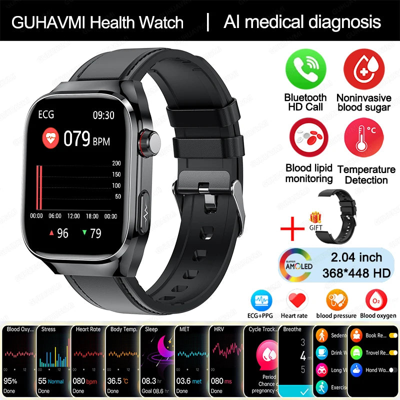 2024 New Uric Acid Blood Fat Smart Watch Men Blood Sugar ECG+PPG Blood Pressure Bluetooth Call Sports for Xiaomi Health Watch