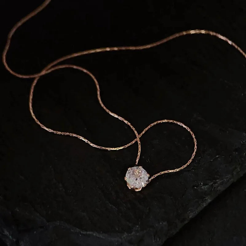 ANENJERY 316L Stainless Steel Zircon Thin Clavicle Chain Necklace for Women Festive Party Jewelry Wholesale