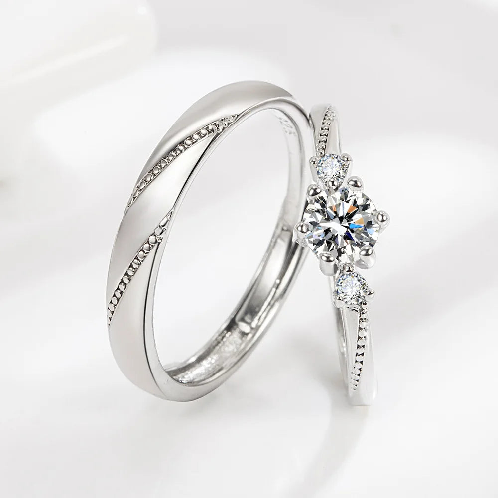 925 Sterling Silver Moissanite Diamond Couple Rings for Lovers Matching Wedding Jewelry Set