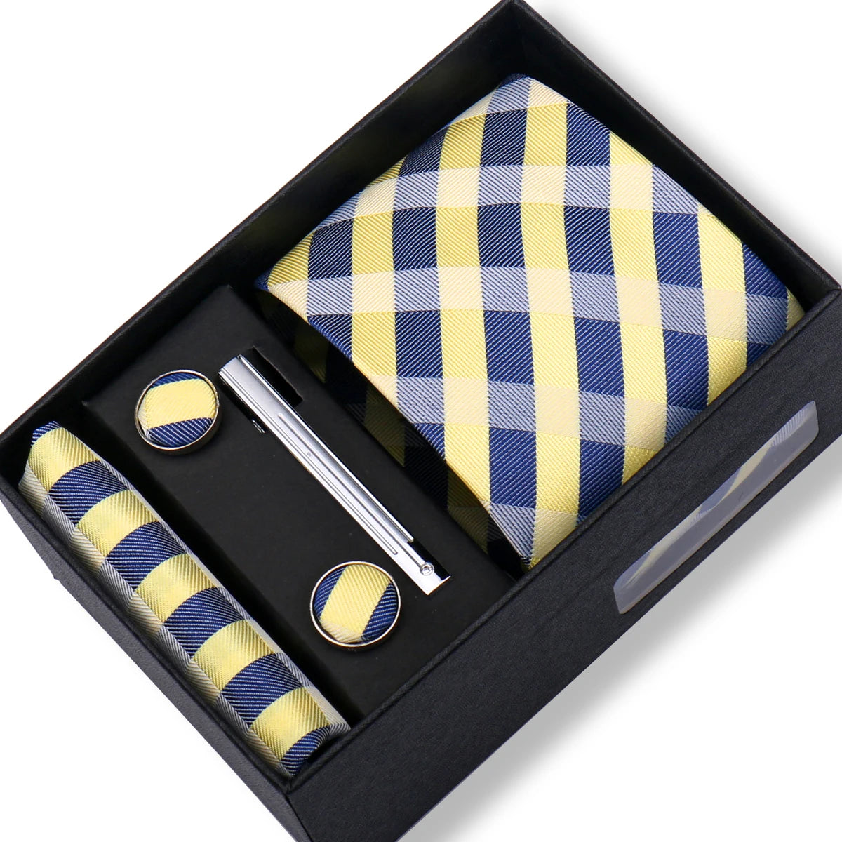 Fashion Elegant Men's Necktie Gift Box Striped Tie Handchief Cufflink Tie Clip 4 pcs Set Wedding Business Party Suit Accessories