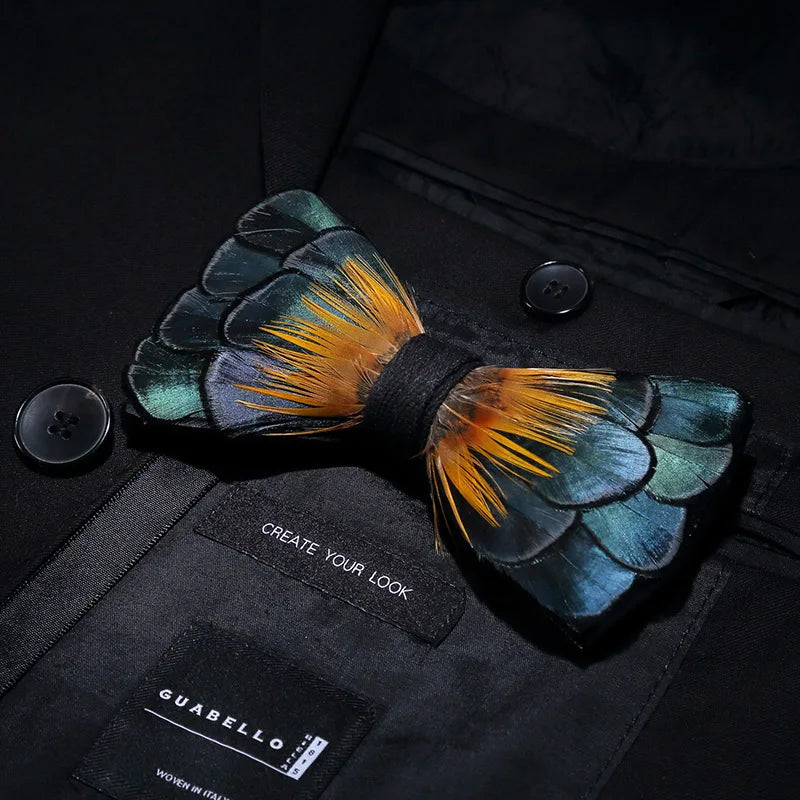 JEMYGINS New Design Men's Wedding Bow Tie Fashion Handmade Feather BowTie Gift for Birthday Party Men Bow Tie Suit Accessories