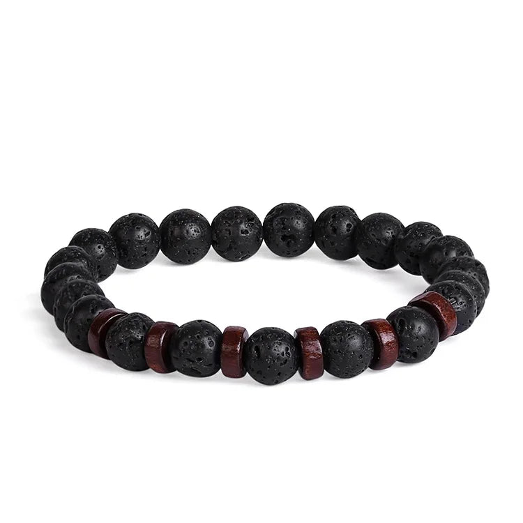 Fashion Natural Lava Stone Wooden Beads Energy Yogi Elastic Stand Bracelet Bangle For Men Accessorie Jewelry Valentine Gift