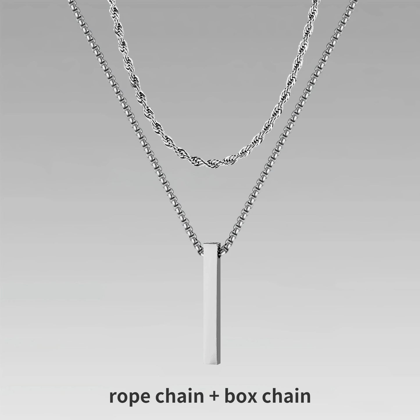 Vnox 3D Vertical Bar Necklaces for Men, Layering Stainless Steel Geometric Pendant, Layered Wheat Rope Cuban Chain, Boy Collar