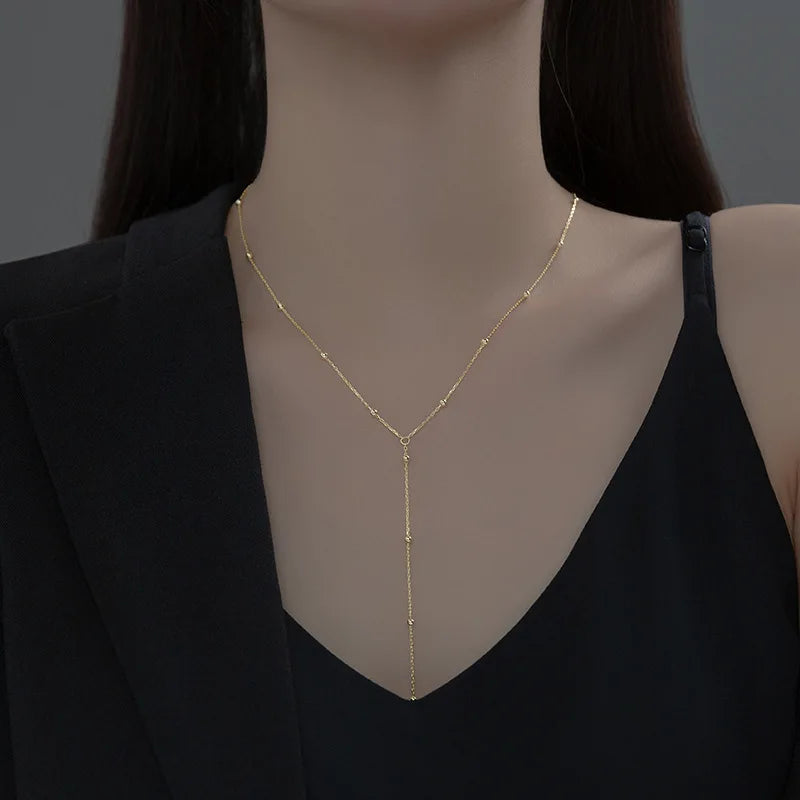Fashion Silver Color Long Tassel Pull Pearl Pendant Necklaces for Women Simple Adjustable Clavicle Chain Choker Jewelry Gift