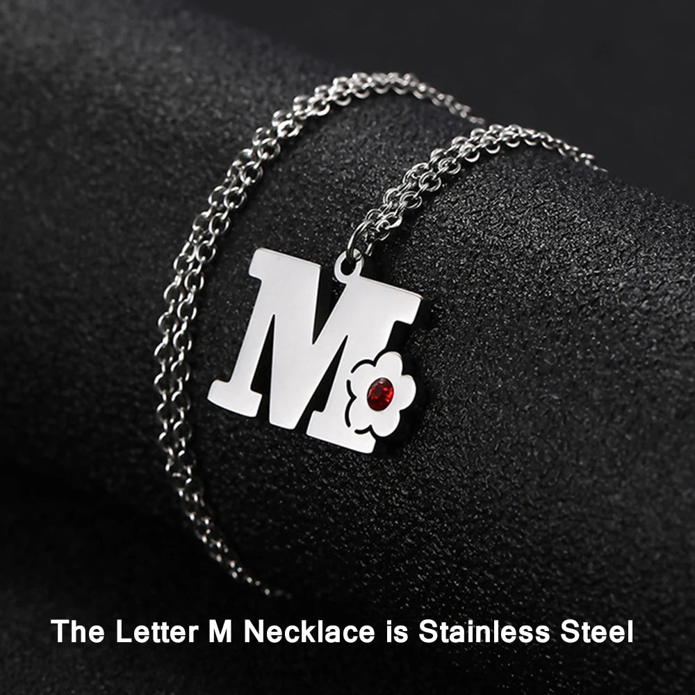 My Shape Initials Flower Letter Name Necklace for Girls Children's Alloy Crystal Flower A-Z Alphabet Pendant Chain Kids Jewelry