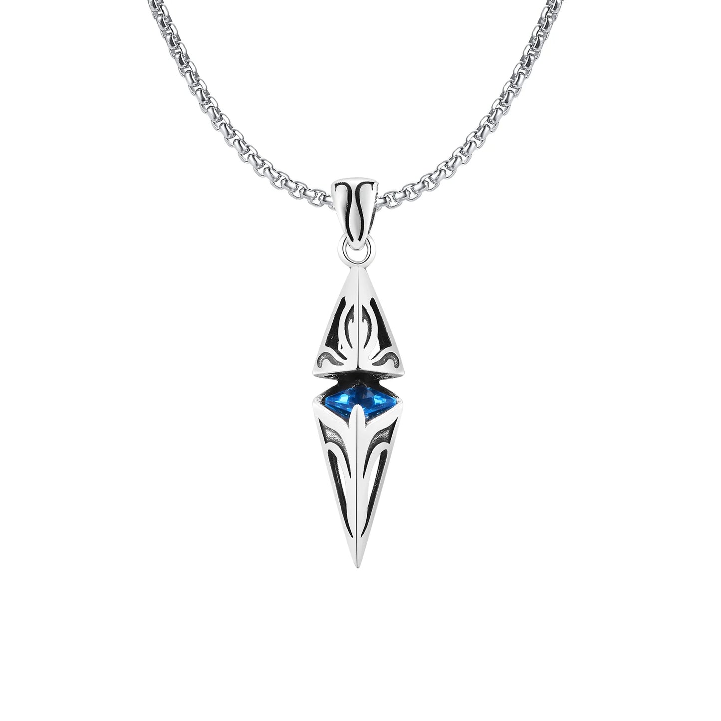 Stylish Blue Stone Necklaces for Men Women,Stainless Steel Geometric Pendant Collar,Valentine's Birthday Party Gift for Him