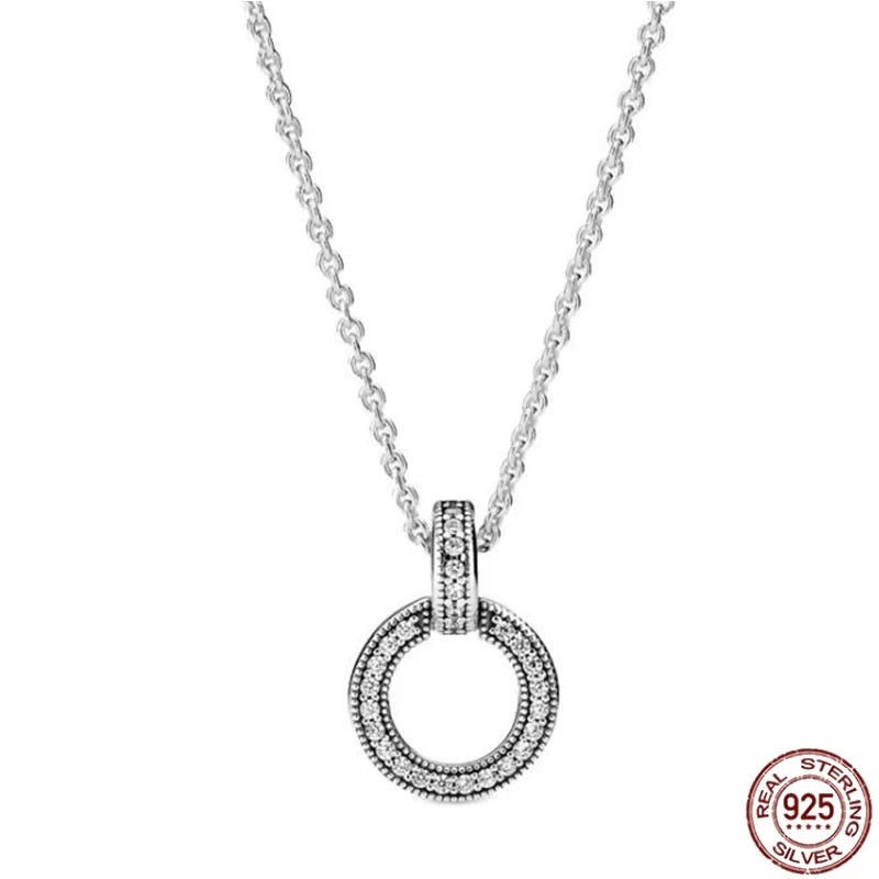 New 925 sterling silver classic dazzling heart-shaped multi circular pendant necklace fits design original charm beaded DIY gift
