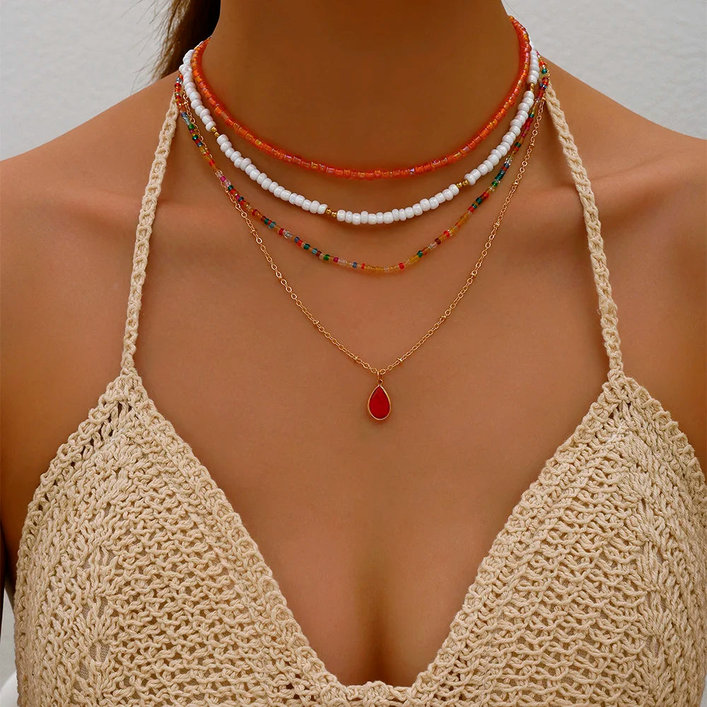 Bohemian Multilayer Handmade Beads Chain Fashion Necklaces Tassels Colorful Crystal Pendant Jewelry For Women Accessories X0180
