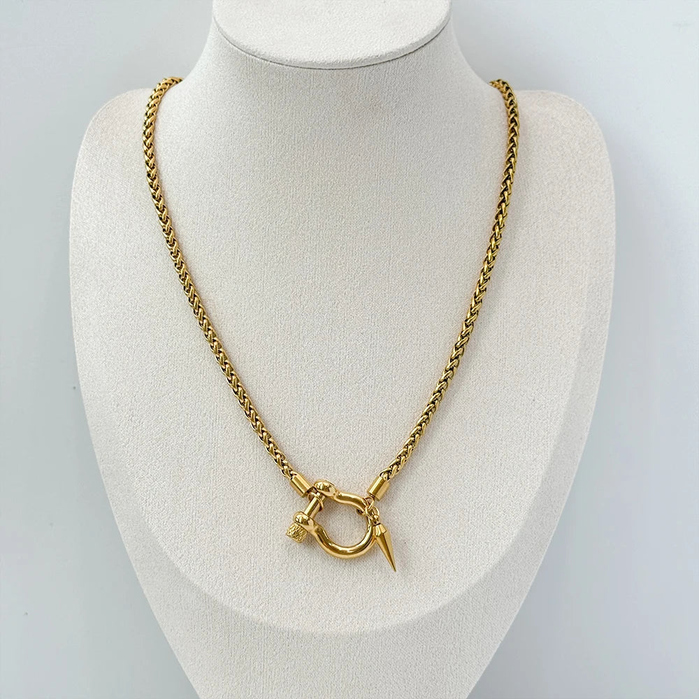 Non Tarnish Waterproof Jewelry 18K Gold Plated Stainless Steel Rope Chain Choker Necklace Two Tone Horseshoe Necklace YF3383