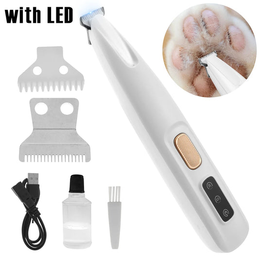 Electric Pet Paw Trimmer Rechargeable Cat Paw Clipper Low Noise Dog Paw Trimmer Kit with LED Light Waterproof Pet Grooming Tools