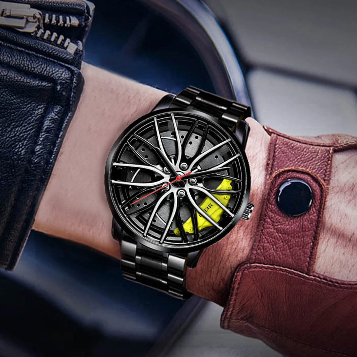 Fashion Men Sports Watches 3d Car Wheel Stainless Steel Band Wrist Watch Men's Quartz Watch Men's Watches