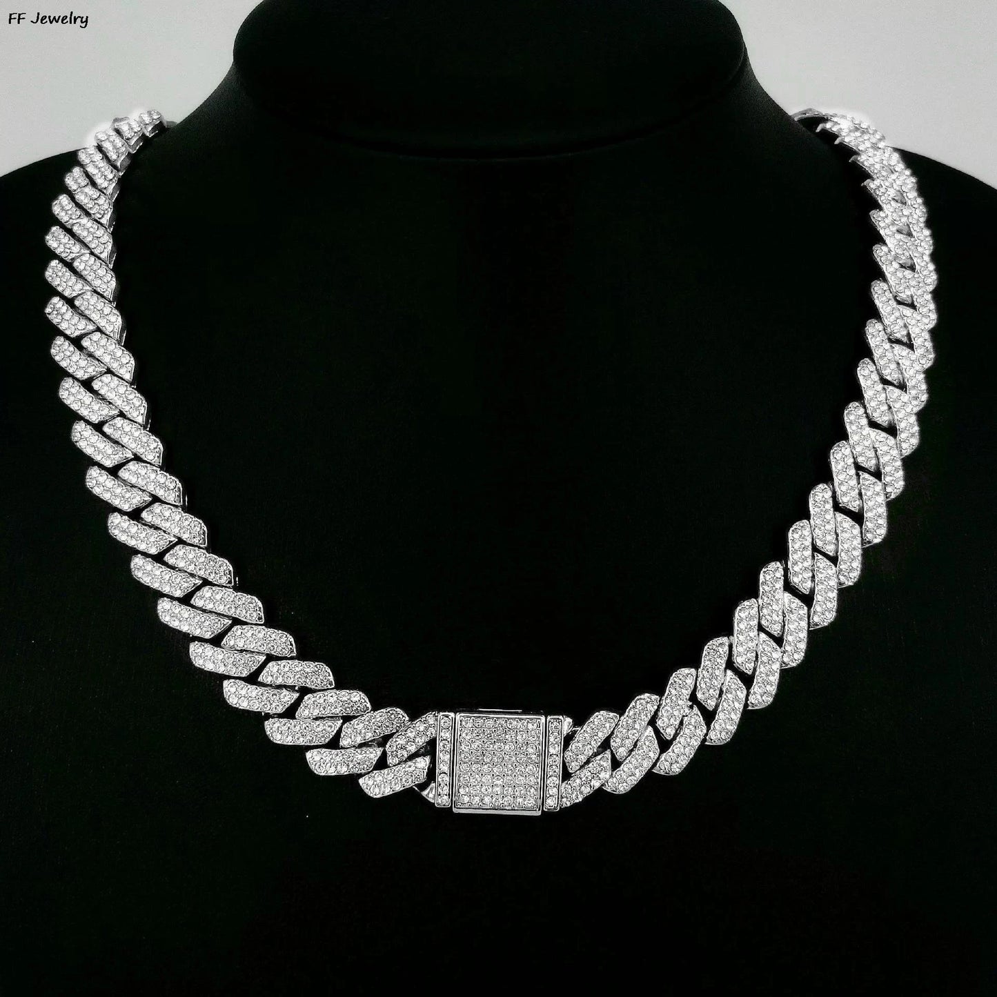 18/20/24inch Cuban Link Chain Hip Hop Men Necklace iced out paris chain 2 Row Rhinestone Paved Miami Rhombus Cuban men Necklace