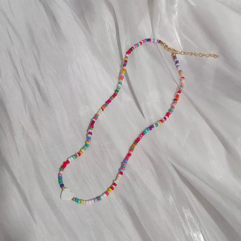 Bohemia Handmade Rainbow Seed Beads Simple Choker Necklace Candy Color Neck Chain Women's Wild Sweet Colorful Collar Jewelry