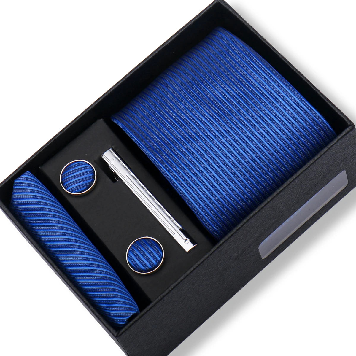 Fashion Elegant Men's Necktie Gift Box Striped Tie Handchief Cufflink Tie Clip 4 pcs Set Wedding Business Party Suit Accessories