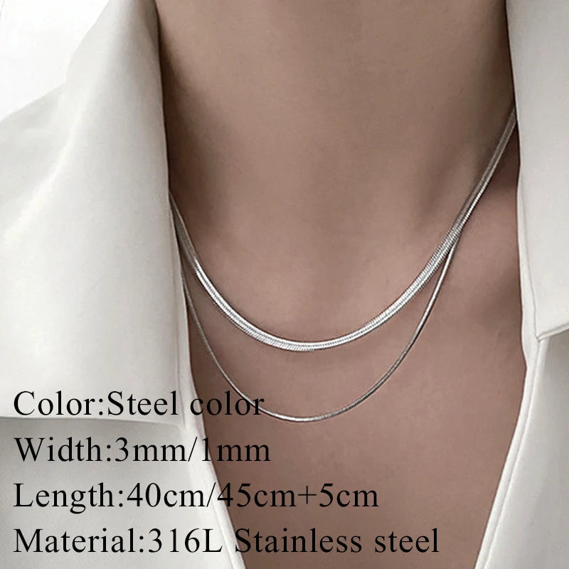 New 2024 Stainless steel Double layered stacking chain necklace Women Woman's Choker jewelry necklace for women
