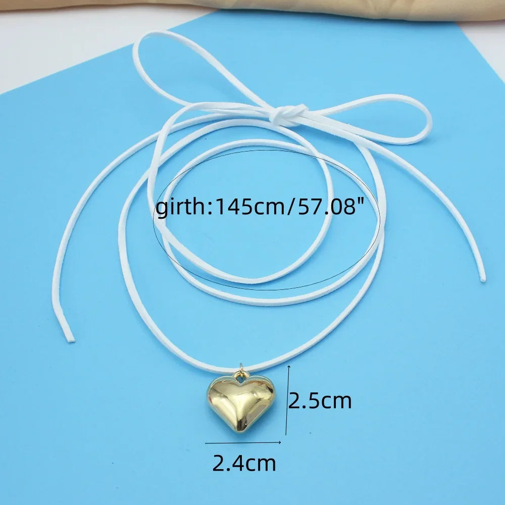 New Goth Black Velvet Big Heart Pendant Choker Necklace for Women Elegant Weave Knotted Bowknot Adjustable Chain Jewelry