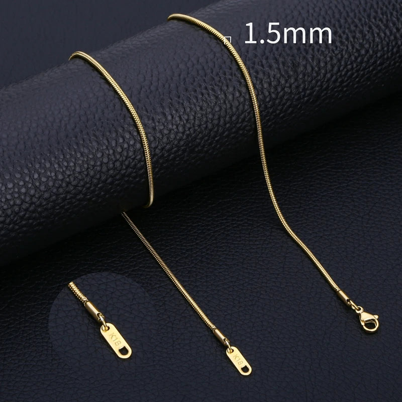 Inoxidable Gold Color Chains 0.9mm-2mm Stainless Steel Snake Chains Necklace Twist Rope Jewelry Women Long Chains Accessories