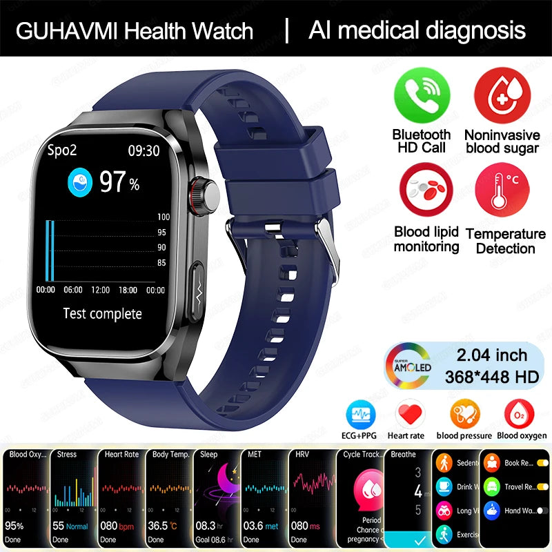 2024 New Uric Acid Blood Fat Smart Watch Men Blood Sugar ECG+PPG Blood Pressure Bluetooth Call Sports for Xiaomi Health Watch