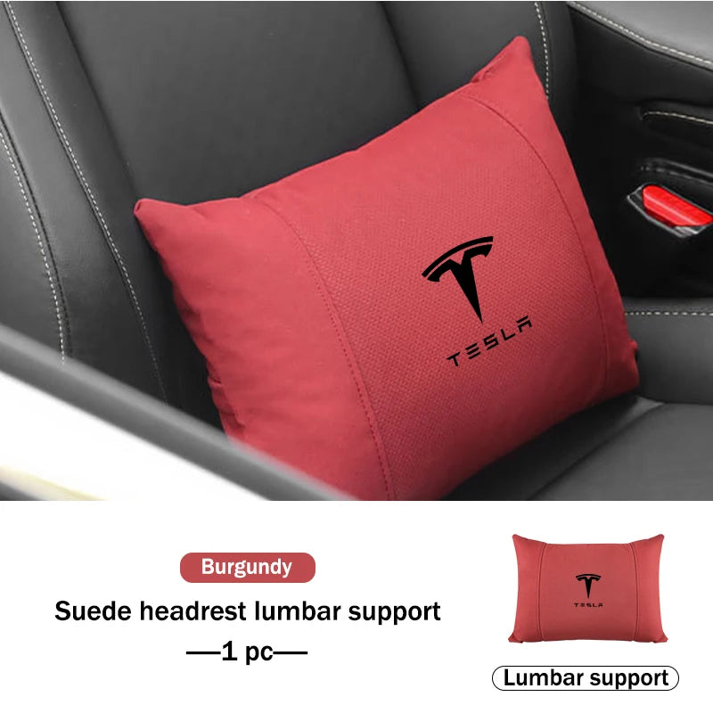 Suede Car Seat Neck Pillow Headrest Waist Lumber Support For Tesla Model 3 Y S X Roadster