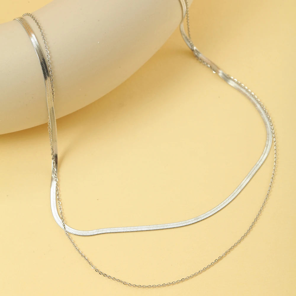 New 2024 Stainless steel Double layered stacking chain necklace Women Woman's Choker jewelry necklace for women