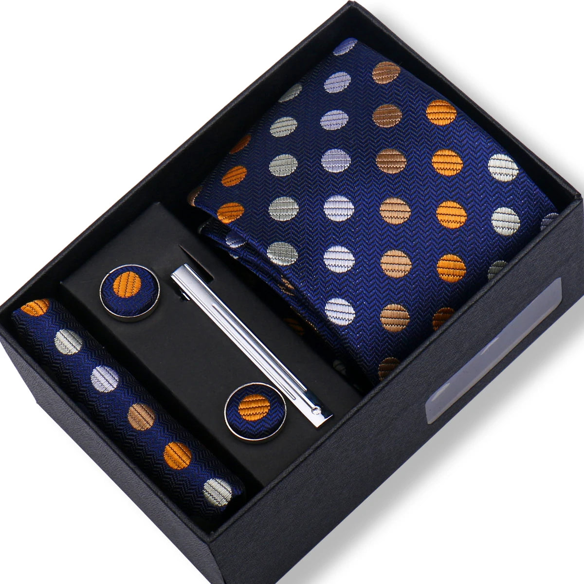 Fashion Elegant Men's Necktie Gift Box Striped Tie Handchief Cufflink Tie Clip 4 pcs Set Wedding Business Party Suit Accessories